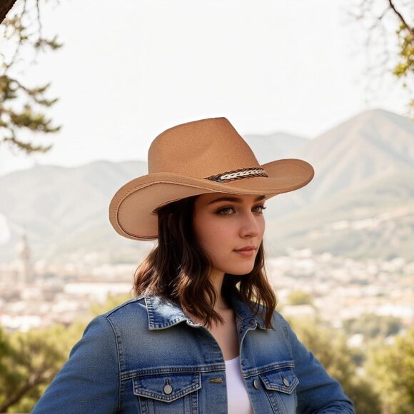 3713 Western Cowboy Hat For Men Women, Vintage Wide Brim Cowgirl